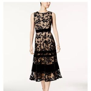 Taylor nude and black Floral Midi Dress